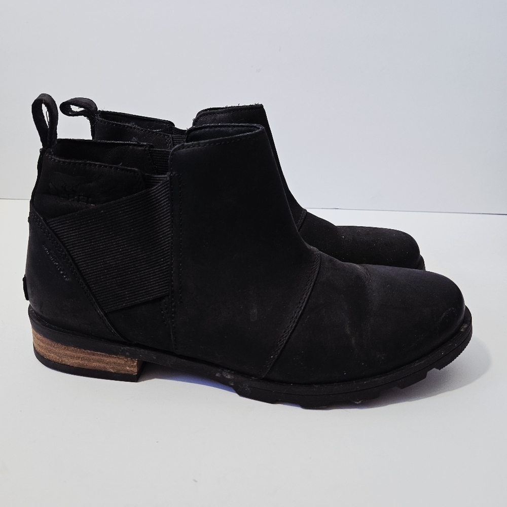 Sorel Emelie Black Leather Chelsea Winter Boots